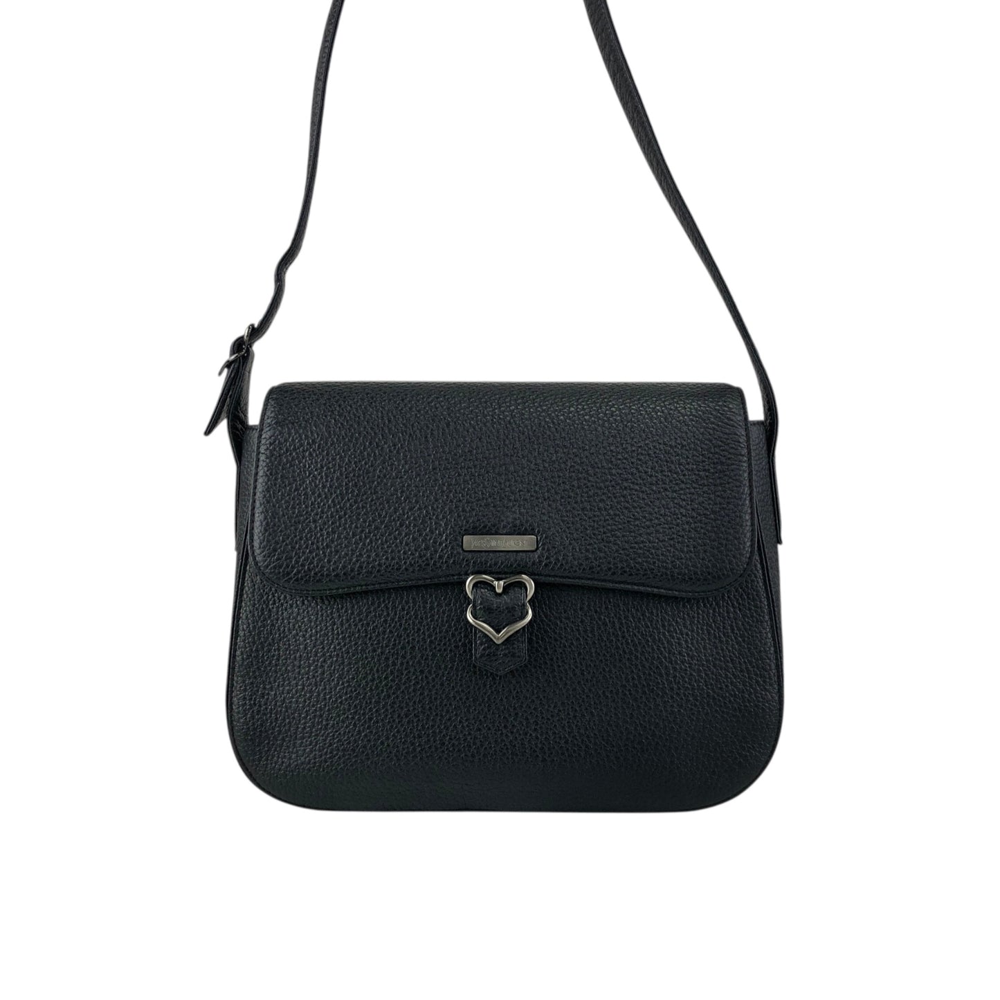 Yves Saint Laurent Logo Front Buckle Shoulder bag Black Vintage f6ymwp