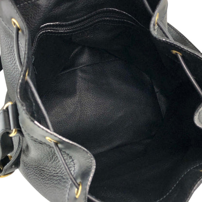 CELINE Gancini Front Pocket Drawstring Shoulder bag Black Vintage 3gt2jh