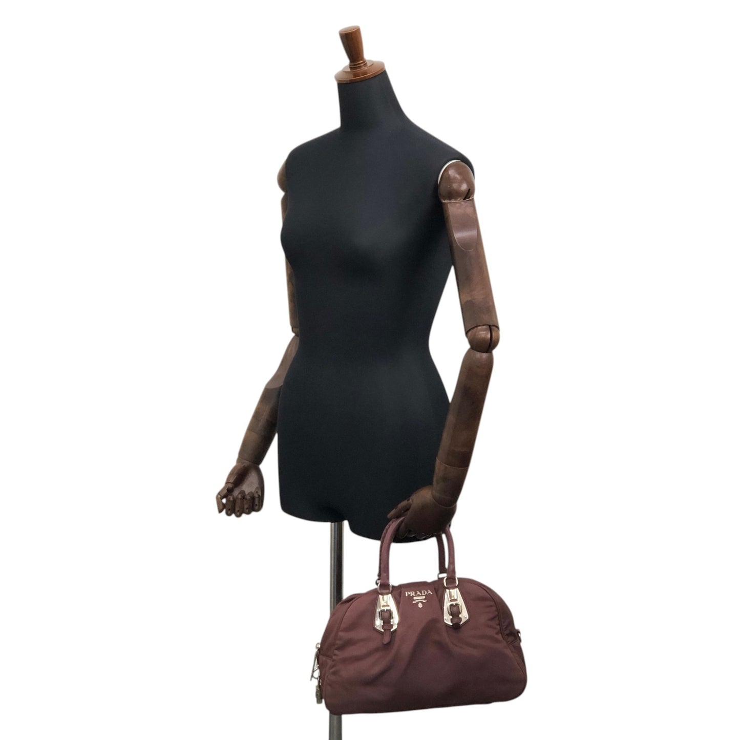 PRADA Logo Handbag Boston bag Brown Vintage 4x2uwa