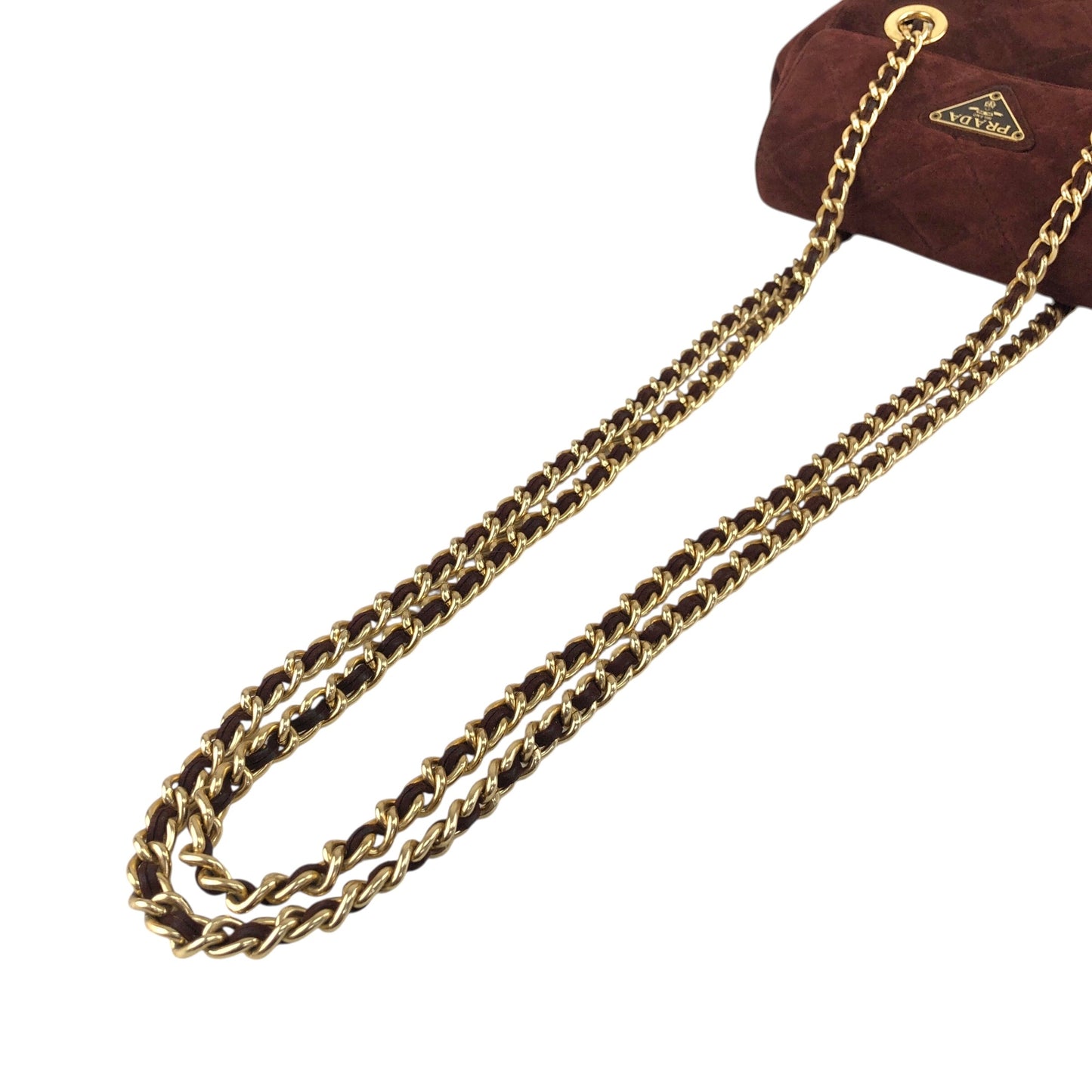 PRADA Triangle Logo Chain Shoulder bag Brown Vintage aprb7j