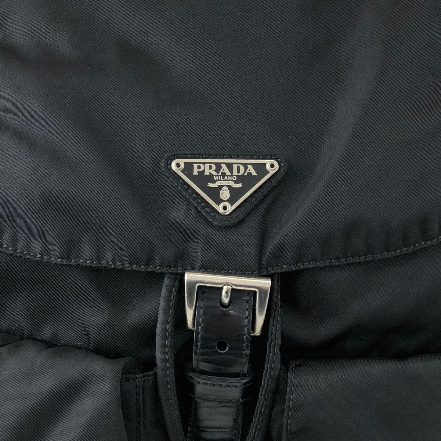 PRADA Tessuto Triangle Logo Double Pocket Backpack Black Vintage vsidzm