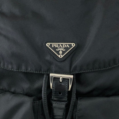 PRADA Tessuto Triangle Logo Double Pocket Backpack Black Vintage vsidzm