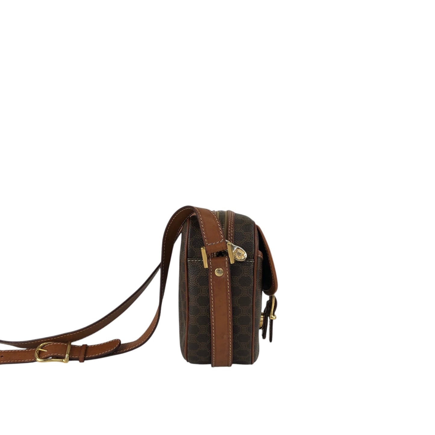 CELINE Macadam Blason Front Buckle Shoulder bag Brown Vintage 6tcy32