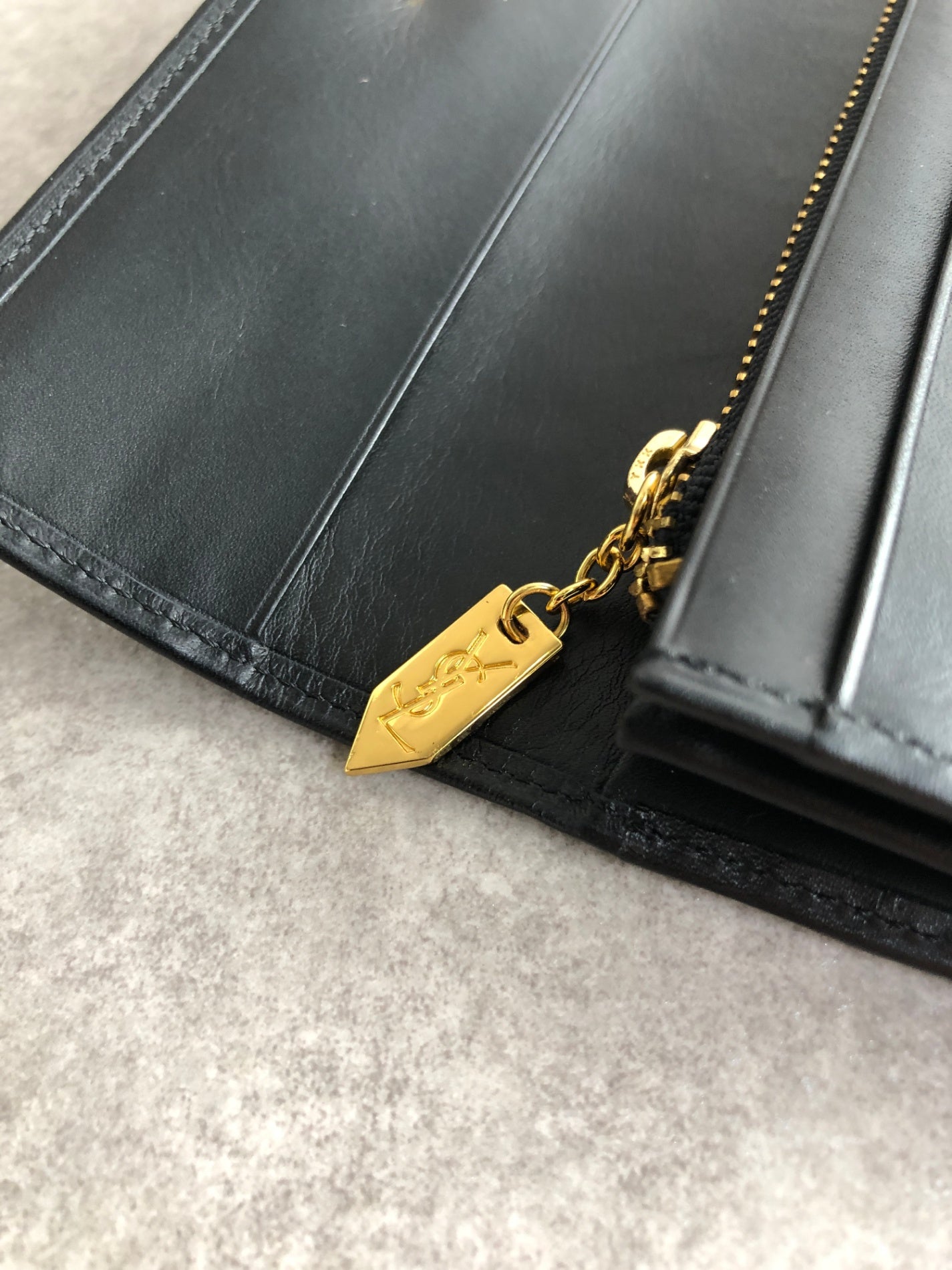 Yves Saint Laurent YSL Logo Long Wallet Black Vintage czyrem