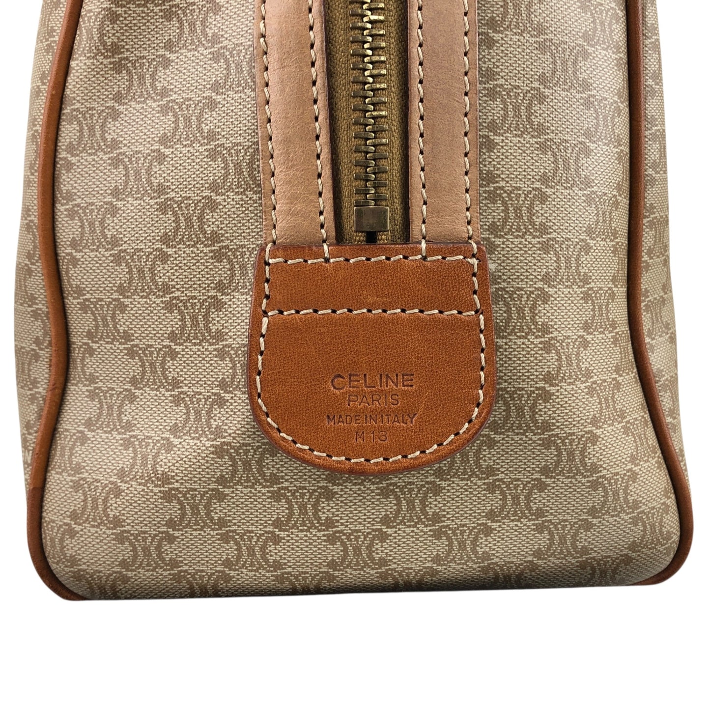 CELINE Macadam Blason Handbag Boston bag Beige Vintage t7x7kn