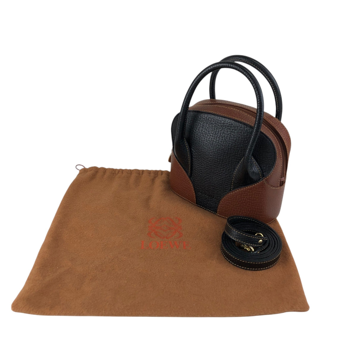LOEWE Logo Embossed Two-way Handbag Shoulder bag Black×Brown Vintage z67fis