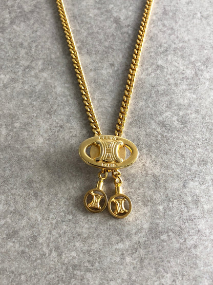 CELINE Triomphe Necklace Gold Vintage 2arrnh