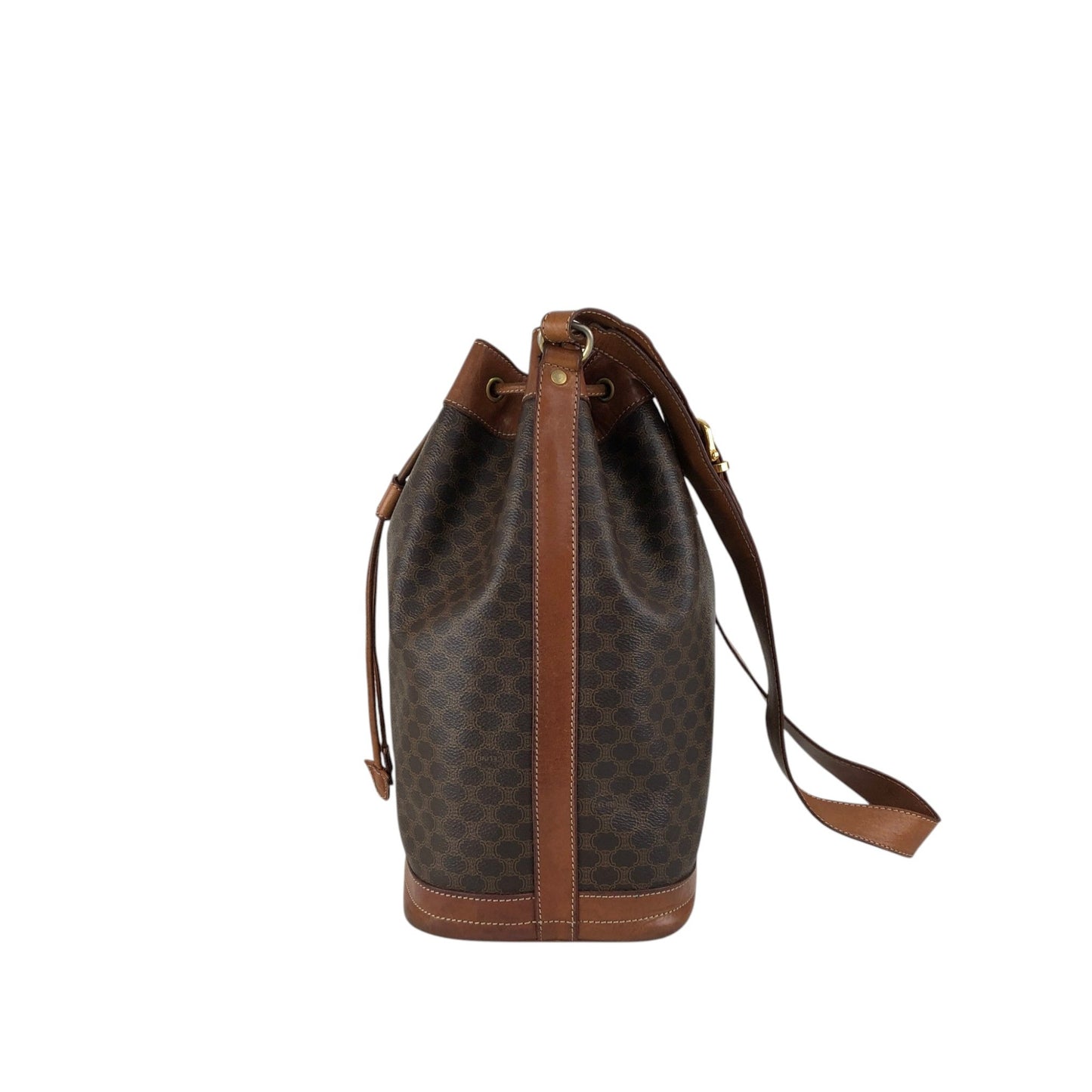 CELINE Macadam Blason Drawstring Shoulder bag Brown Vintage jpnyxd