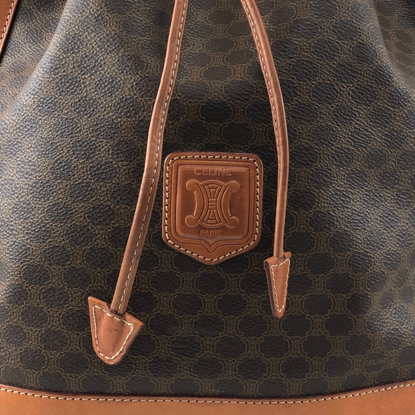 CELINE Macadam Blason Drawstring Shoulder bag Brown Vintage epwjhg