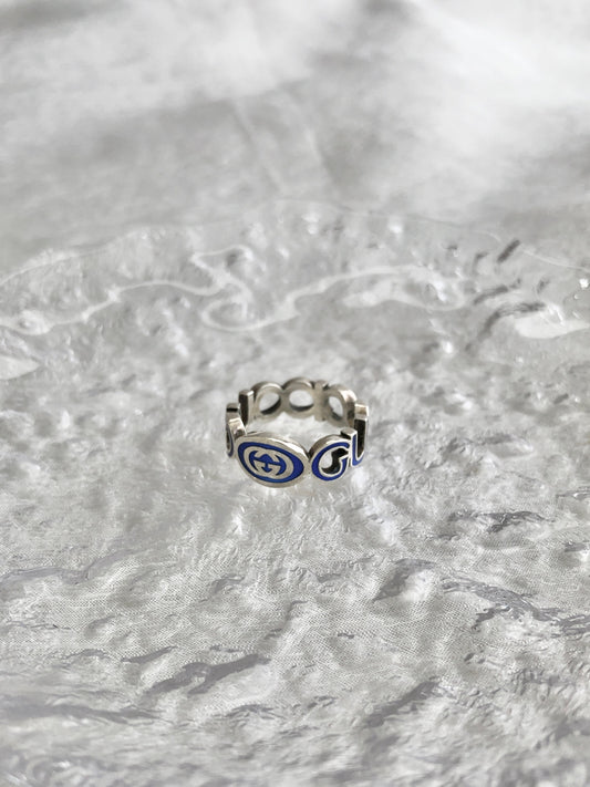 GUCCI locking Silver925 Ring Blue Vintage v8z6p4