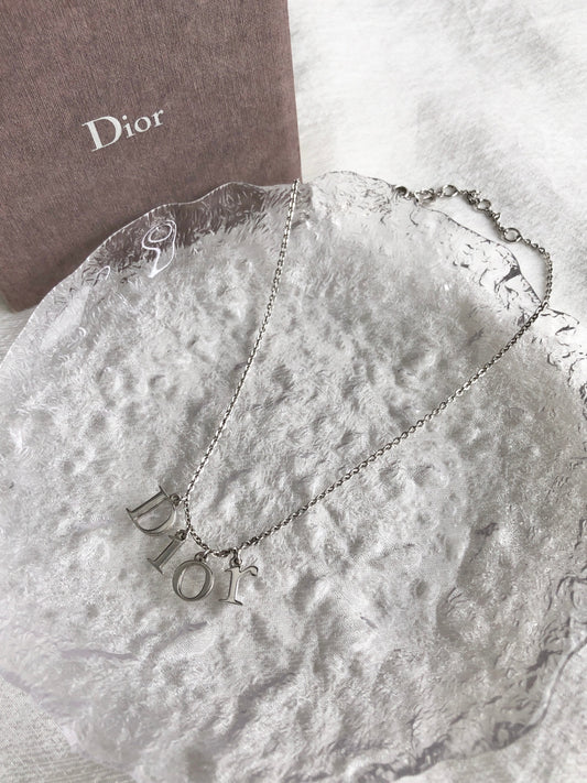 Christian Dior Logo Motif Necklace Silver Vintage 4hh7u2
