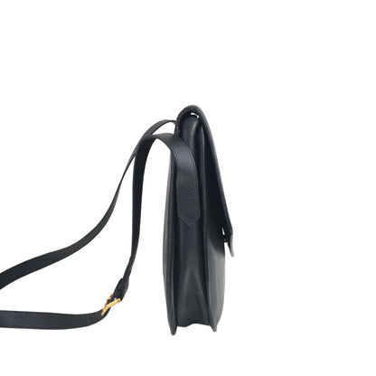 Yves Saint Laurent YSL Logo Stitch Leather Shoulder bag Black Vintage  njbegc