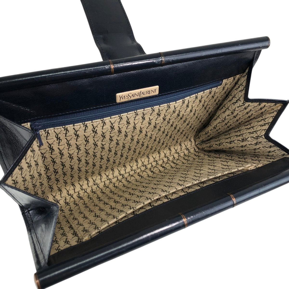 Yves Saint Laurent YSL Logo Clutch bag Navy Vintage j5mjwb