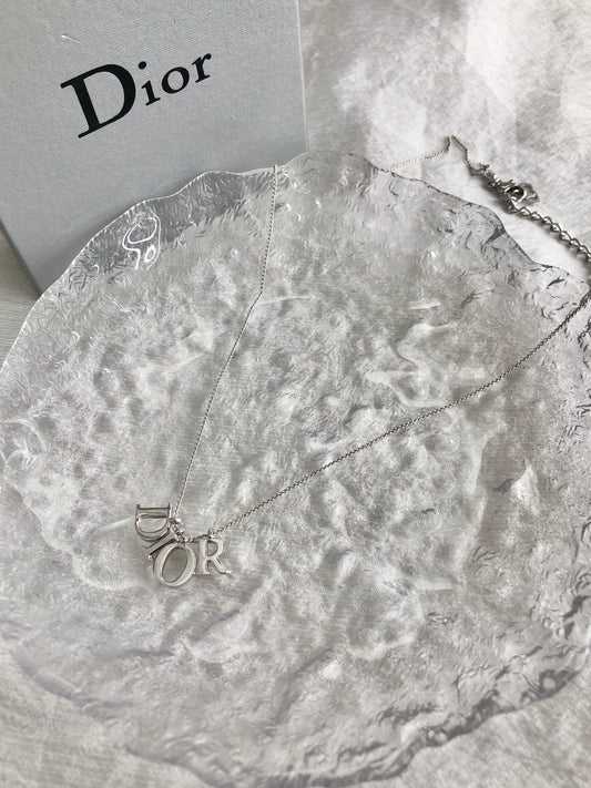 Christian Dior Logo Motif Necklace Silver Vintage 7jecap