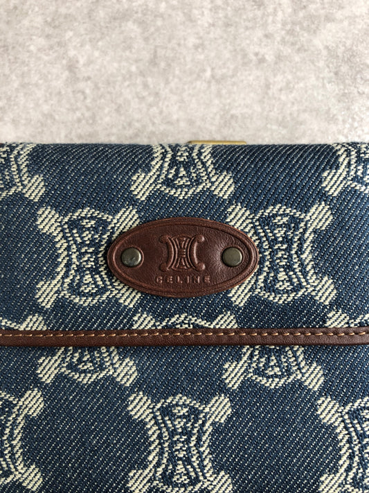 CELINE Paris Macadam Logo Trifold Wallet Indigo Vintage ddcaau