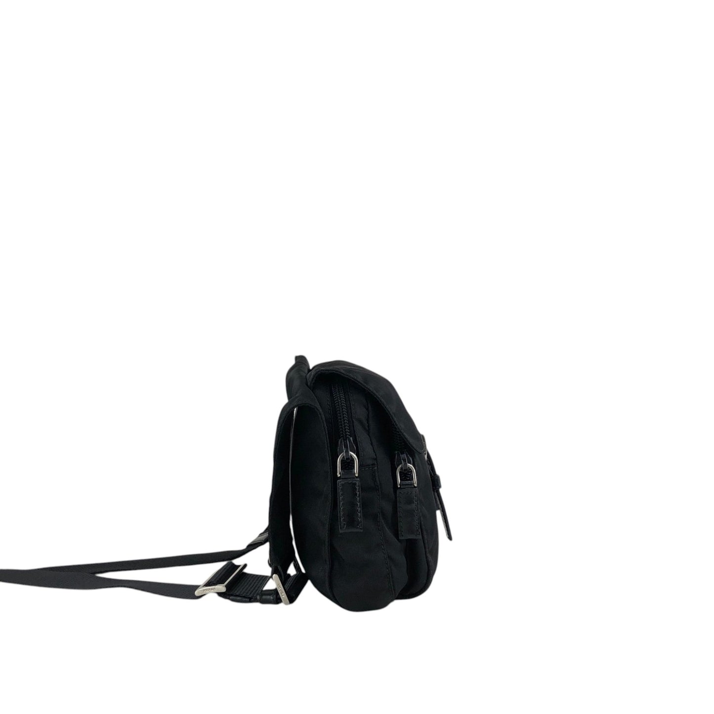 PRADA Tessuto Triangle Logo Front Buckle Shoulder bag Black Vintage 3ce7c7