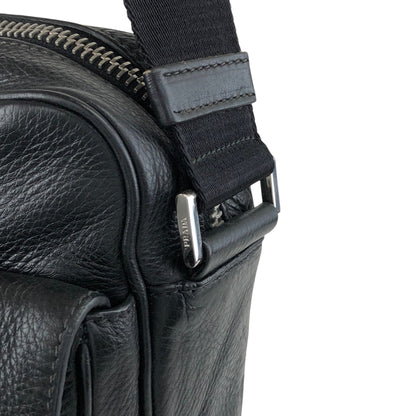 PRADA Triangle Logo Front Buckle Front Pocket Shoulder bag Black Vintage fg3jes