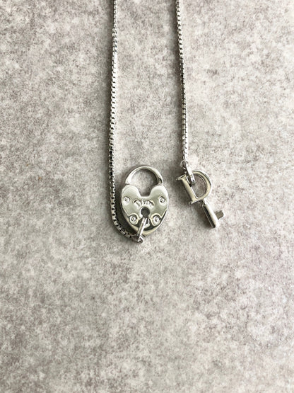 Christian Dior Logo Heart Motif Necklace Silver Vintage psrkeb