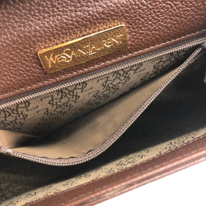 Yves Saint Laurent YSL Logo Leather Round Shoulder bag Brown Vintage b735mp