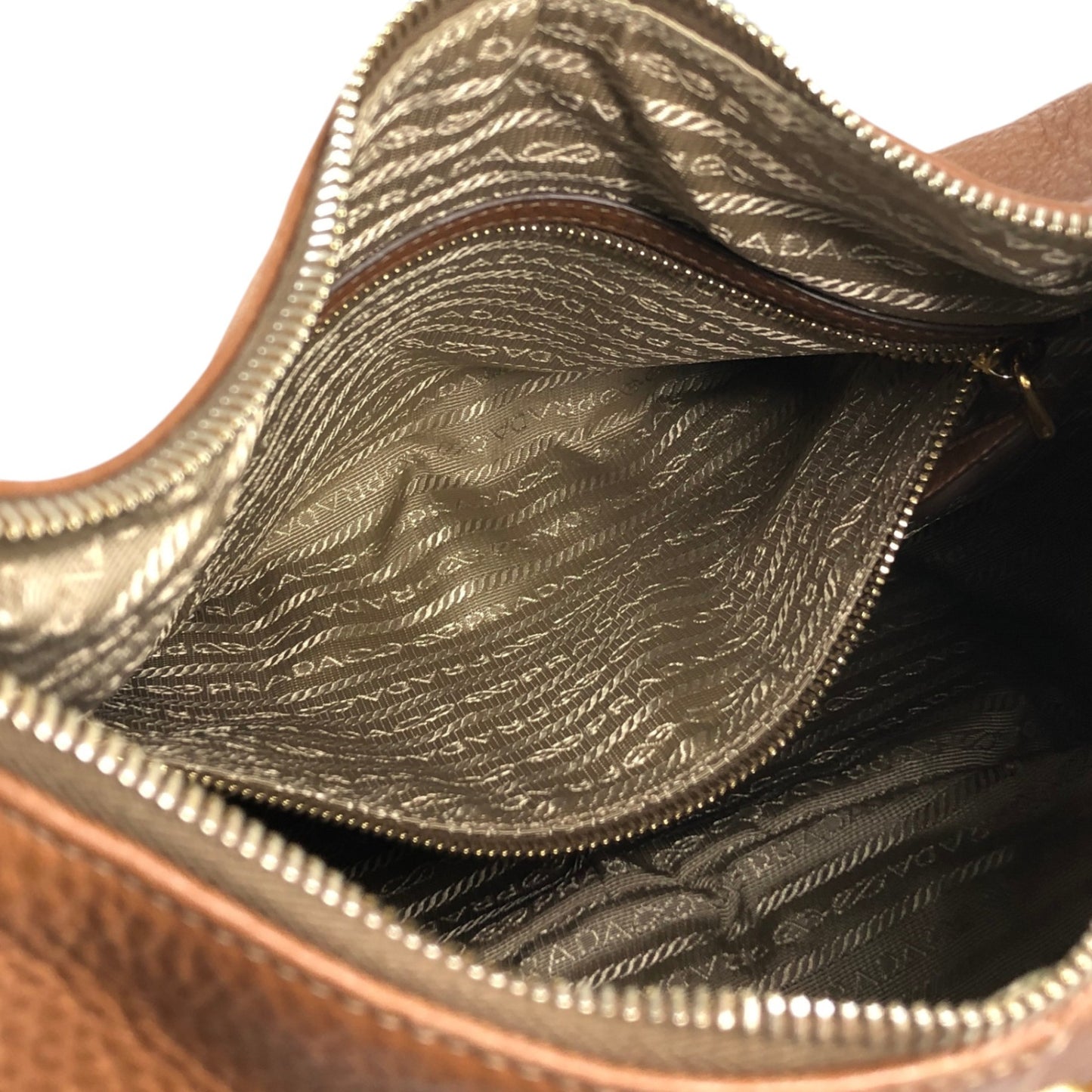 PRADA Logo Shoulder bag Hobobag Brown Vintage vbntex