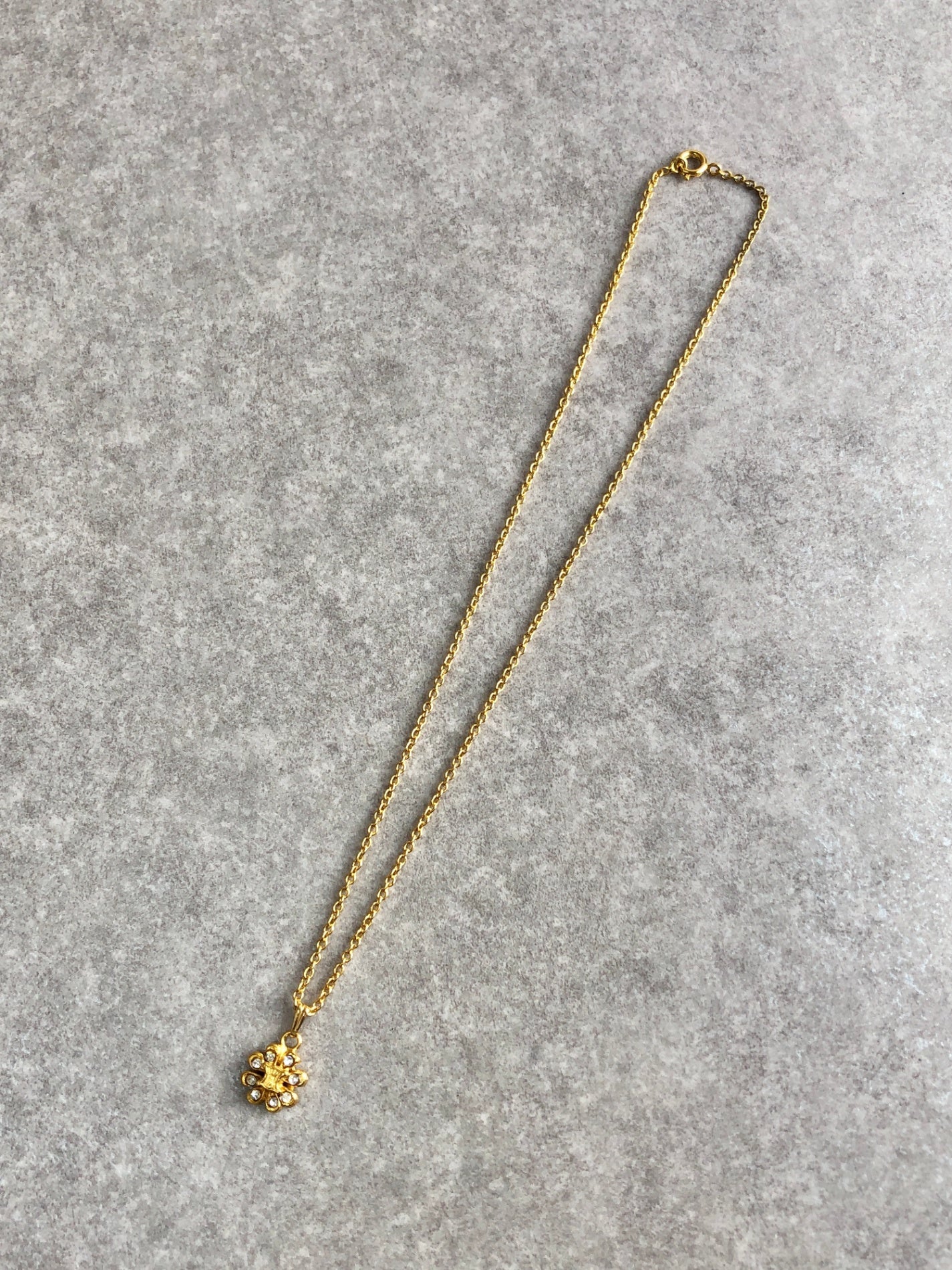 CELINE Triomphe Rhinestone Necklace Gold Vintage vp8uxb