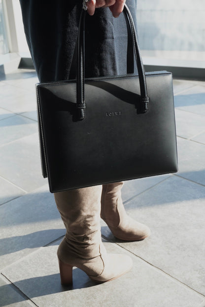 LOEWE Logo Embossed Handbag Black Vintage ru2436