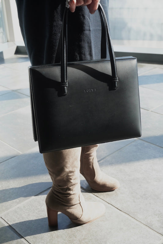 LOEWE Logo Embossed Handbag Black Vintage ru2436