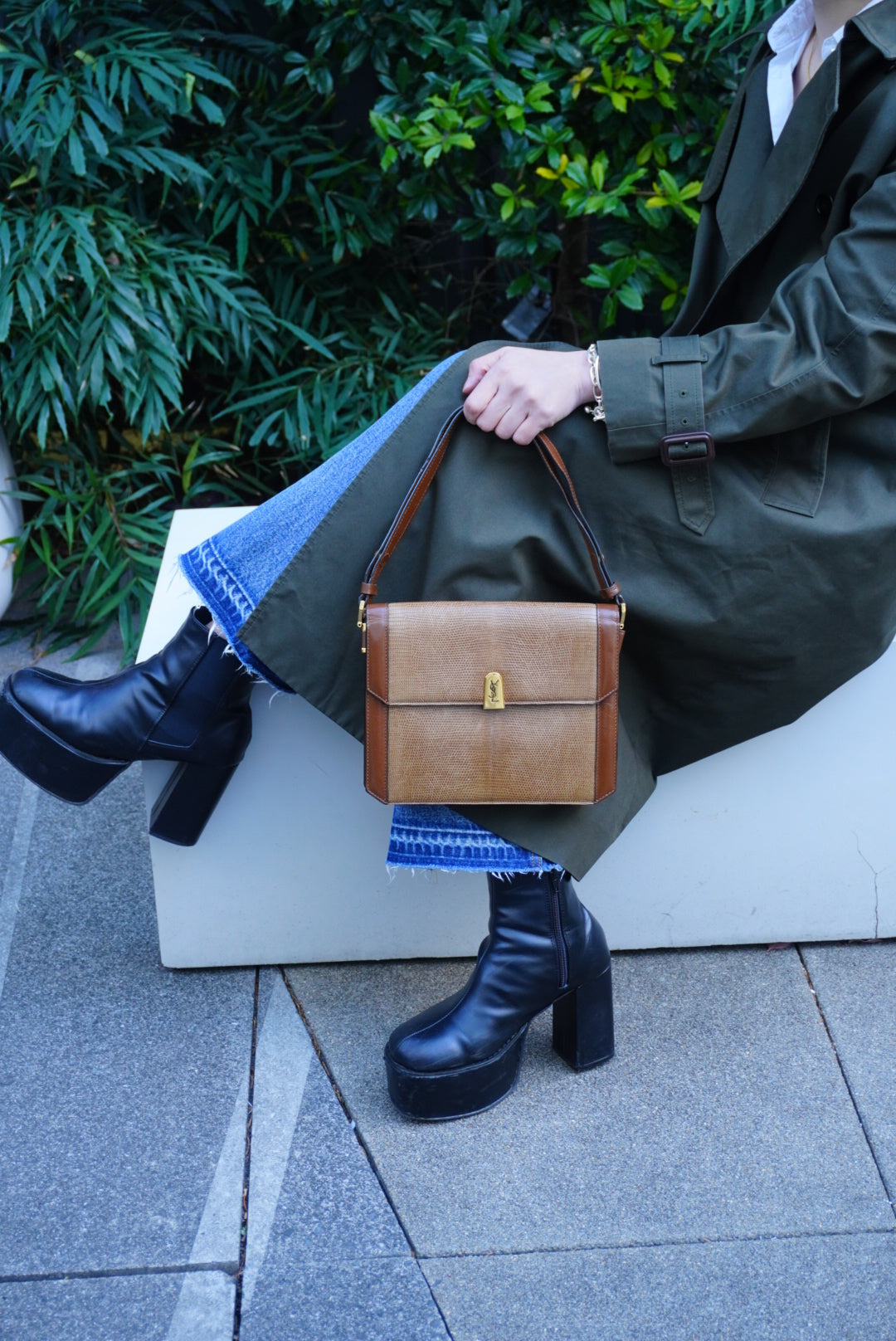 Yves Saint Laurent YSL Logo Handbag Shoulder bag Brown Vintage 2hmb86