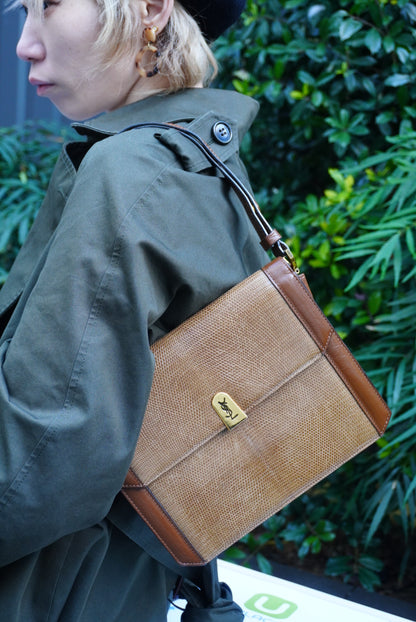 Yves Saint Laurent YSL Logo Handbag Shoulder bag Brown Vintage 2hmb86