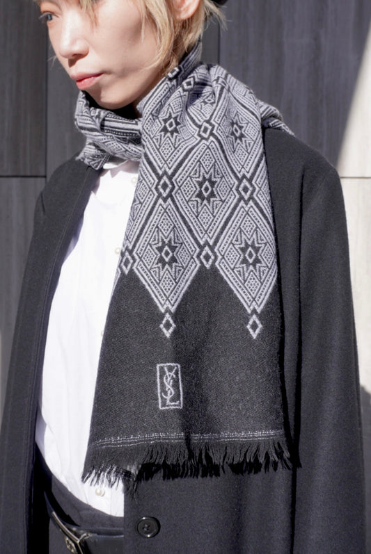 Yves Saint Laurent YSL Logo Scarf Black Vintage wswp3z