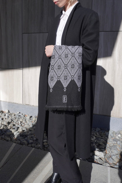 Yves Saint Laurent YSL Logo Scarf Black Vintage wswp3z