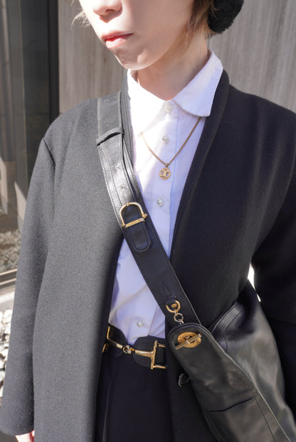 CELINE Gancini Shoulder bag Black Vintage etpu46