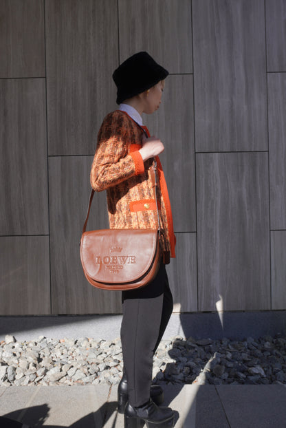 LOEWE Logo Embossed Shoulder bag Brown Vintage 7c7s5w