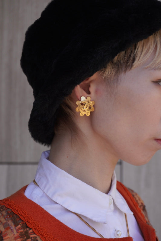 CHANEL Coco Mark Earrings Gold Vintage a6pmtj