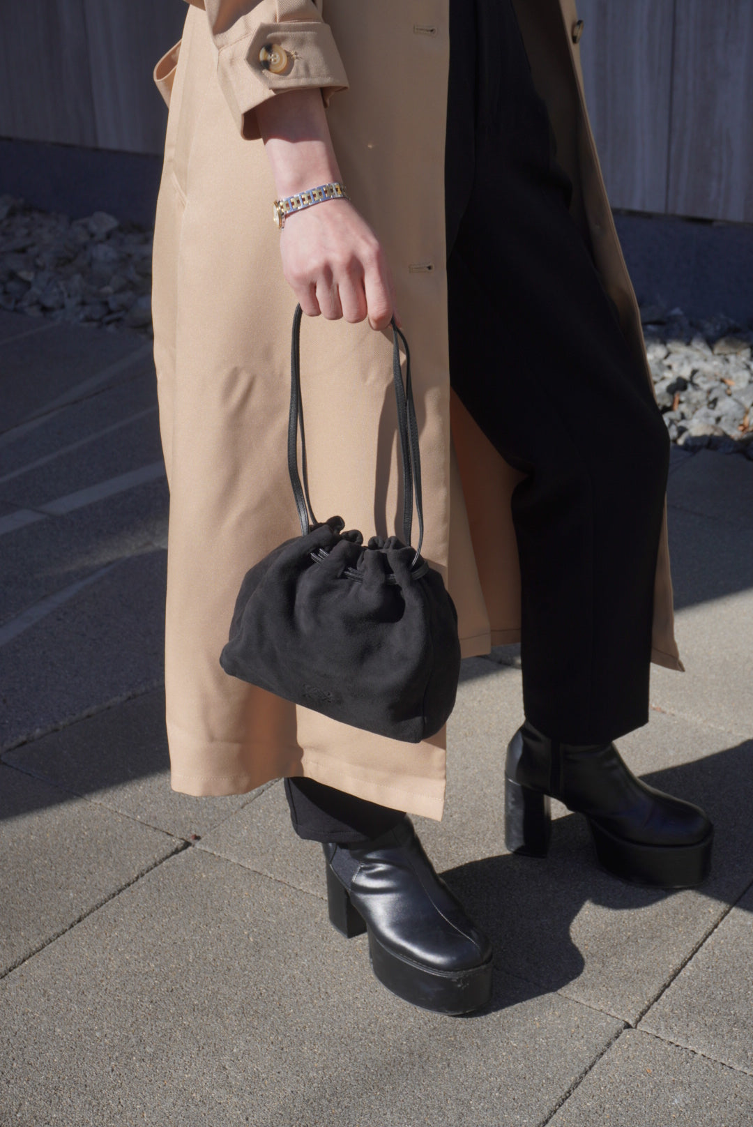LOEWE Anagram Drawstring Small Handbag Black Vintage ysb4mf
