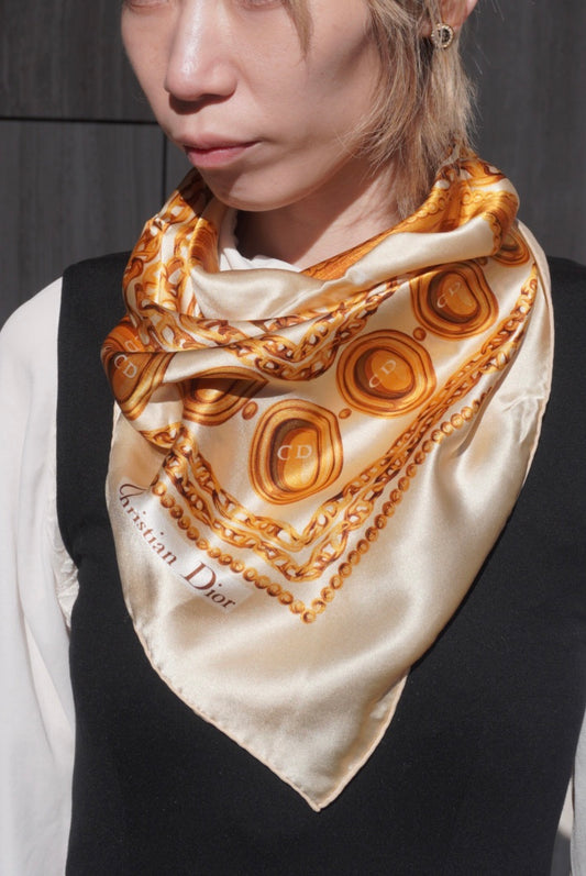 Christian Dior Silk Scarf Beige Vintage tp3pu6