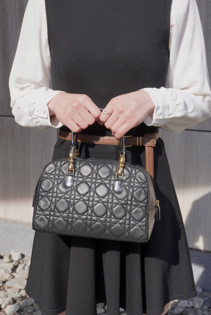 Christian Dior Cannage Small Boston bag Handbag Black Vintage ffmc6u