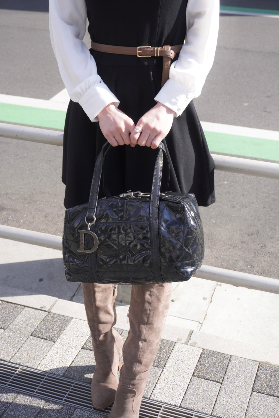 Christian Dior D Motif Small Boston bag Handbag Black Vintage pi6nvd