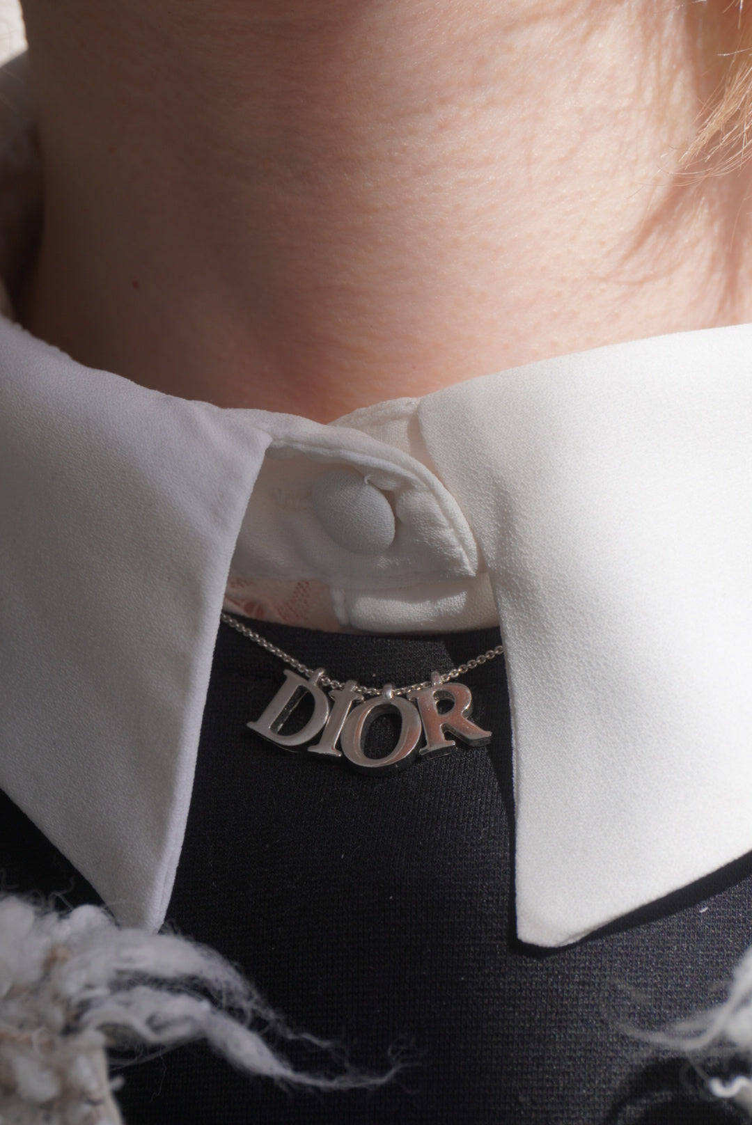 Christian Dior Logo Motif Necklace Silver Vintage mfvz83