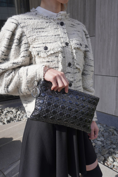 Christian Dior Cannage Logo Charm Handbag Black Vintage gk2smc