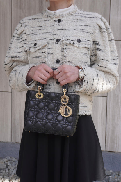 Christian Dior Lady Dior Cannage Logo Charm Handbag Black Vintage 885e65