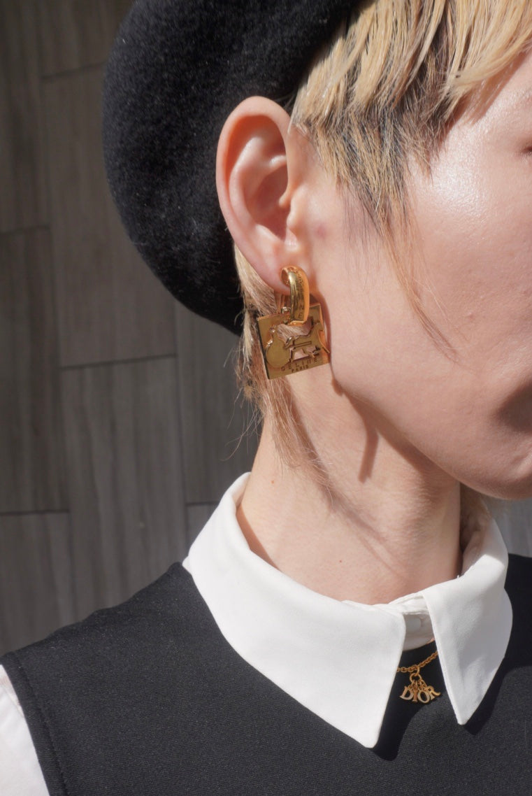 CELINE Earrings Gold Vintage j33fzg