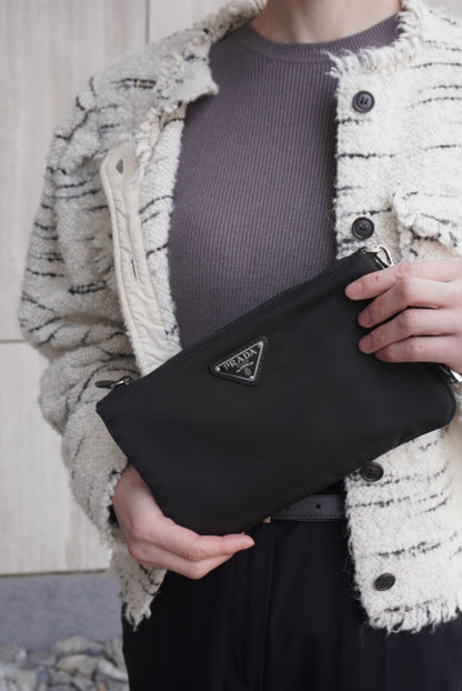 PRADA Tessuto Triangle Logo Handbag  Pouch Black Vintage wc2wgs