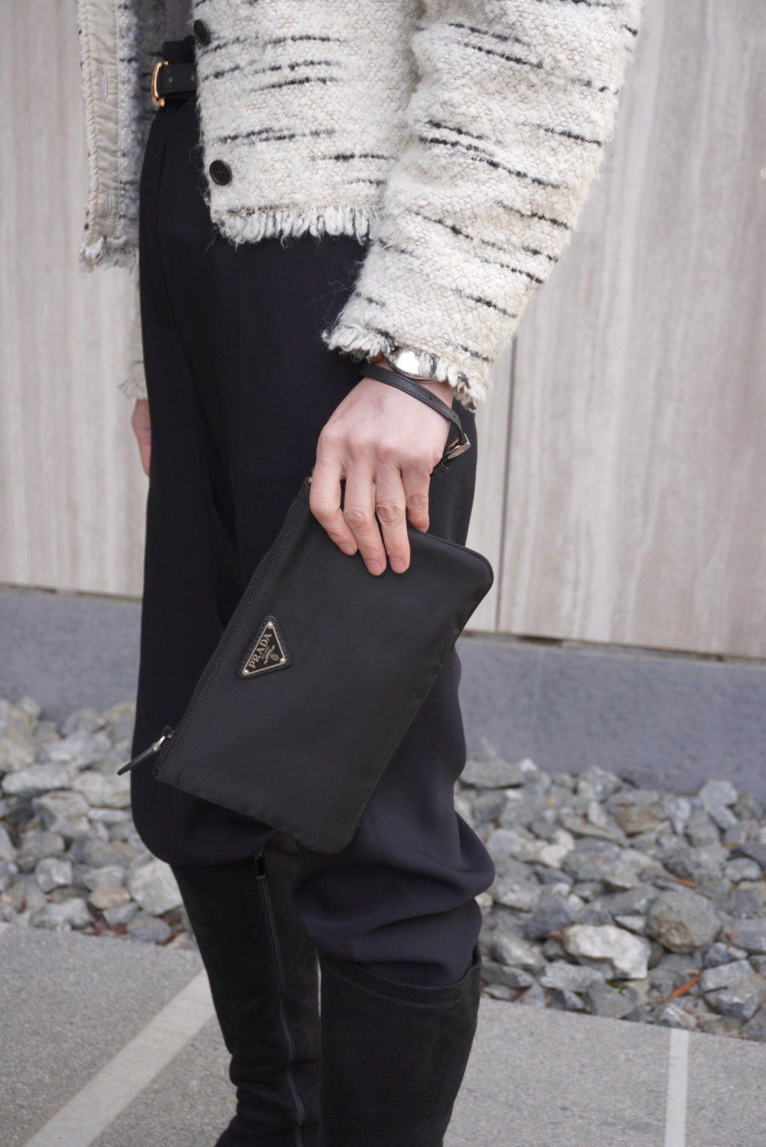 PRADA Tessuto Triangle Logo Handbag  Pouch Black Vintage wc2wgs