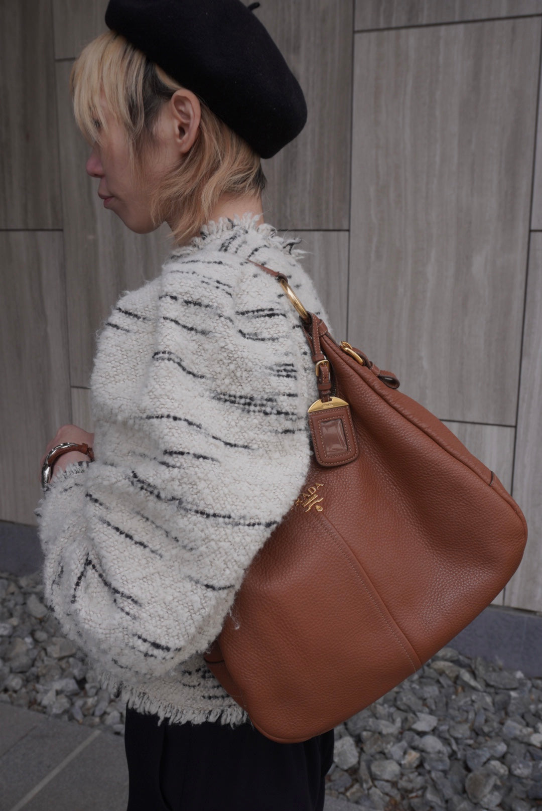 PRADA Logo Shoulder bag Brown Vintage rghemx