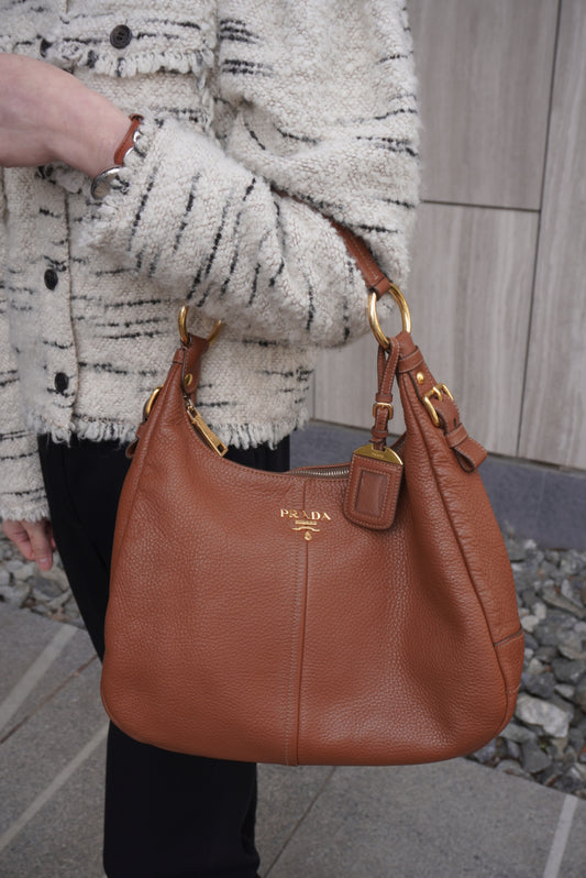 PRADA Logo Shoulder bag Brown Vintage rghemx