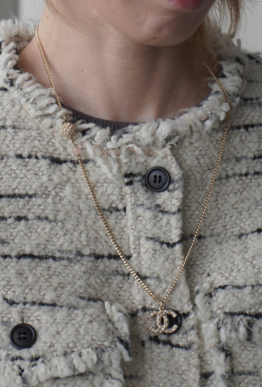 CHANEL Coco Mark Stone Necklace Gold Vintage 5wtxvp