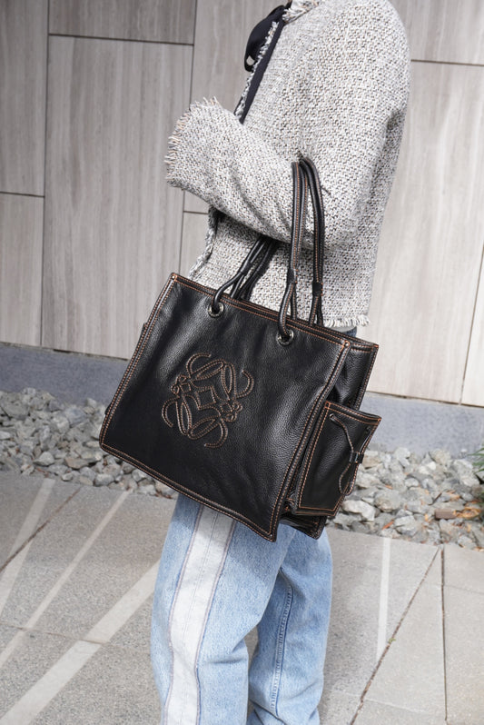 LOEWE Anagram Side Pocket Handbag Black Vintage ivzdgh