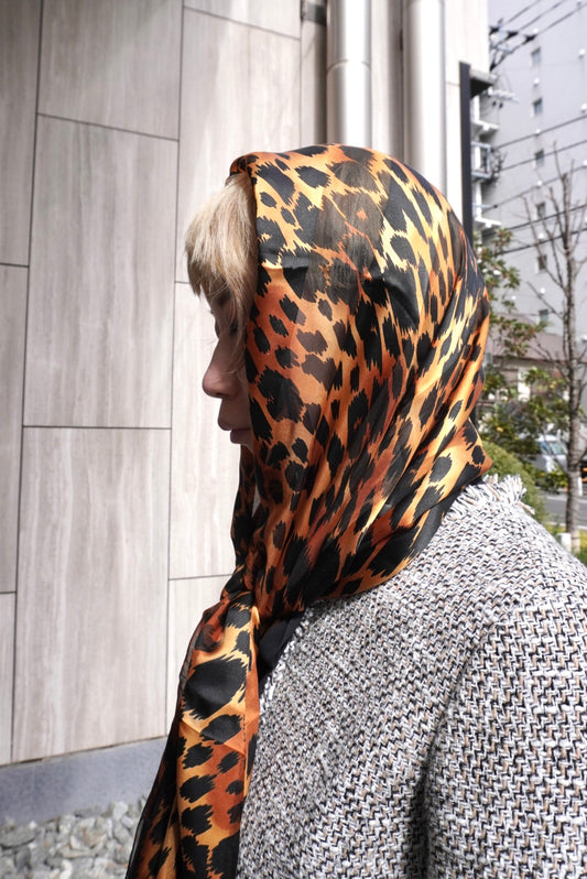 Yves Saint Laurent YSL Logo Silk Scarf Black×Brown Vintage 2ttmtp