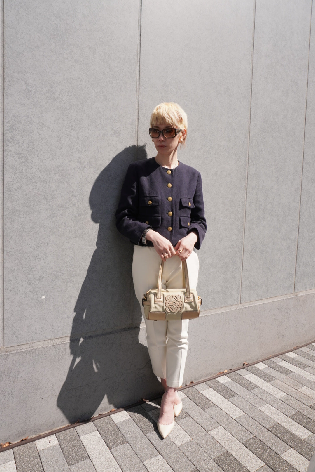 LOEWE Anagram Small Boston bag Handbag Beige Vintage mym6vr